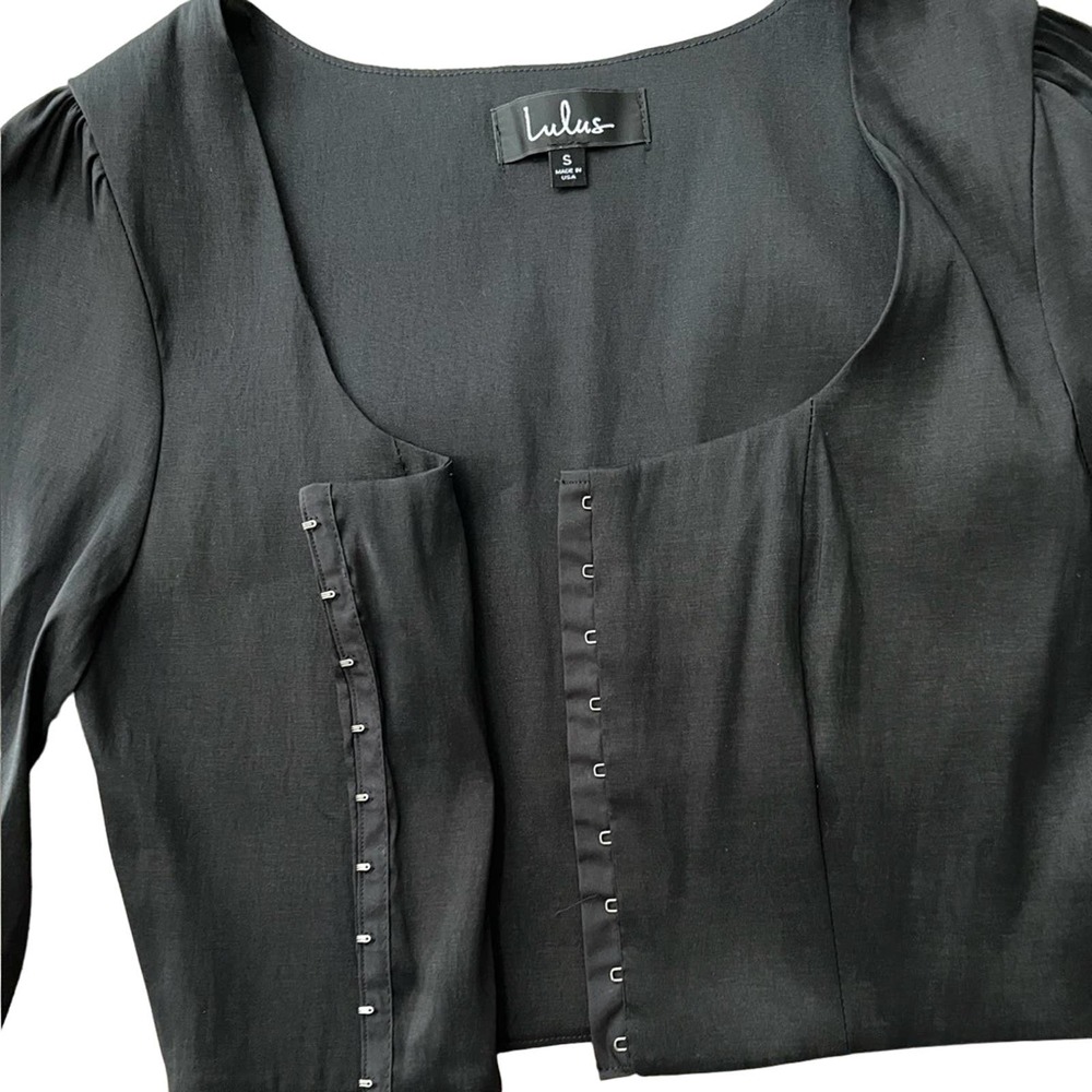 LULUS NWT | Starlit Nights Black Three-Quarter Sleeve Crop Top | size small